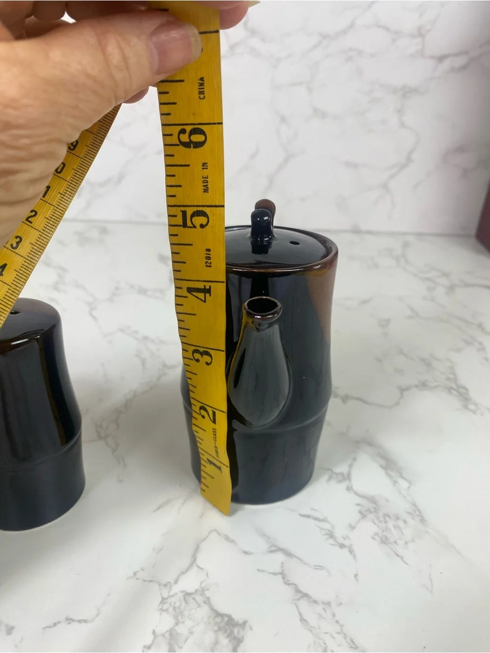 Vintage Japanese 70s Soy Sauce Pitcher and Salt and Pepper Shaker brown Glaze